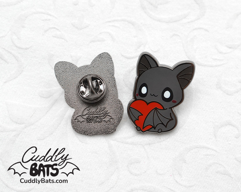 Cuddly Bats Big Heart hard enamel pins