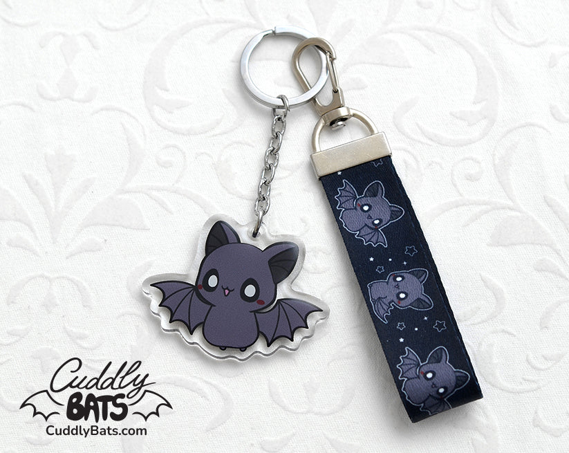 Cuddly Bats flying acrylic keychain