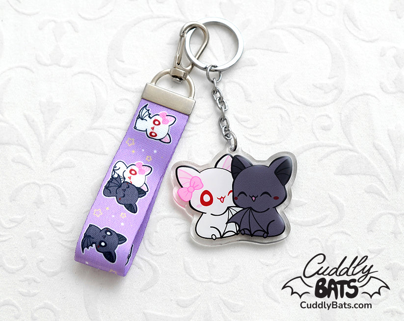 Cuddly Bats hug acrylic keychain