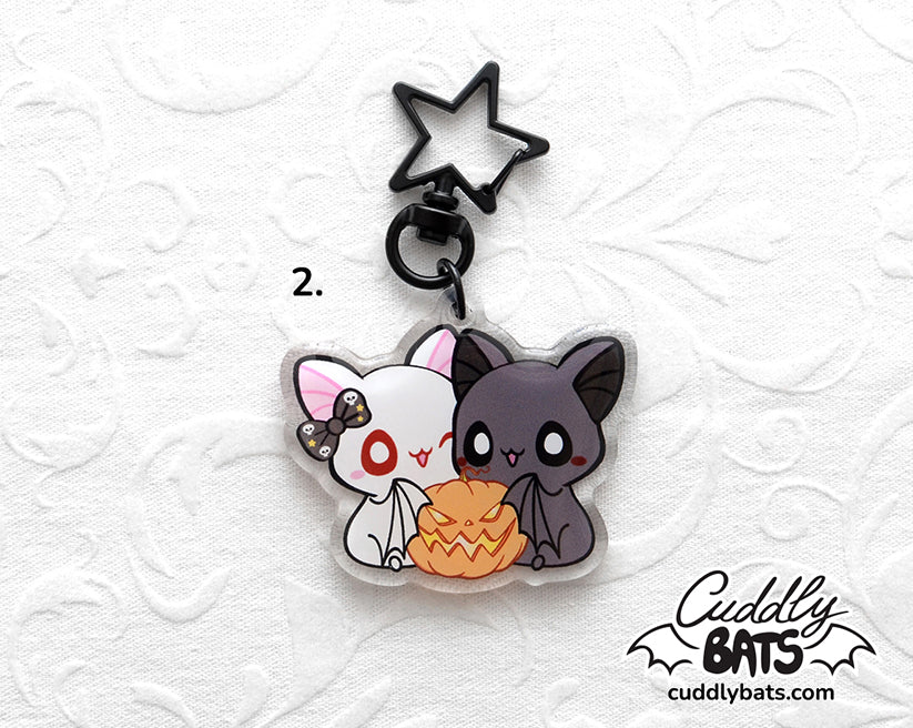 Cuddly Bats Halloween pumpkins keychain charm