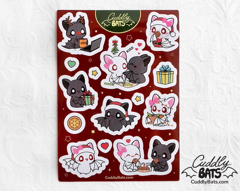 Cuddly Bats Christmas sticker sheet - Red