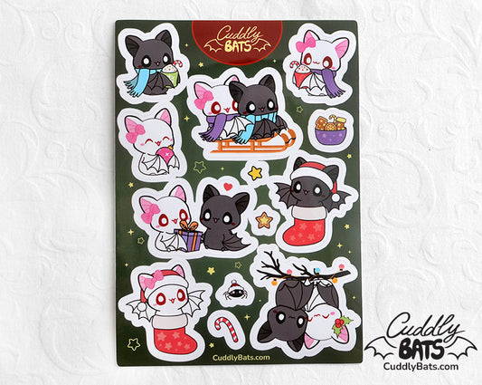 Cuddly Bats Christmas sticker sheet - Green