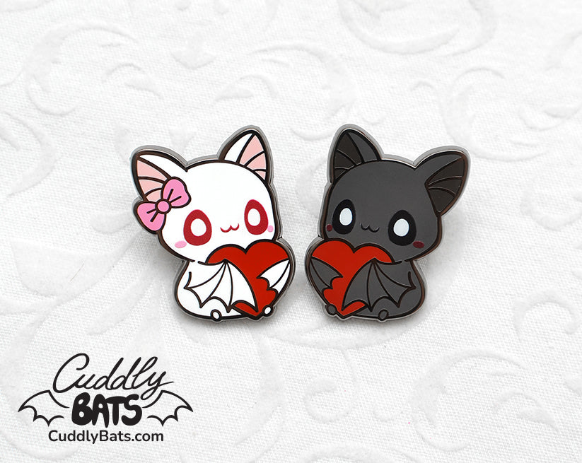 Cuddly Bats Big Heart hard enamel pins