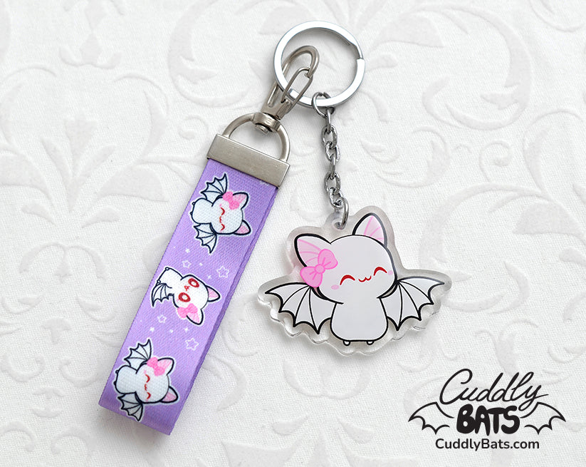 Cuddly Bats flying acrylic keychain
