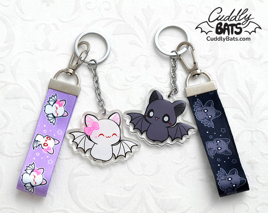 Cuddly Bats flying acrylic keychain