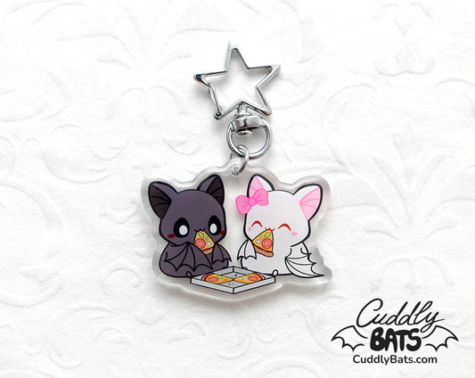 Cuddly Bats Pizza time acrylic keychain